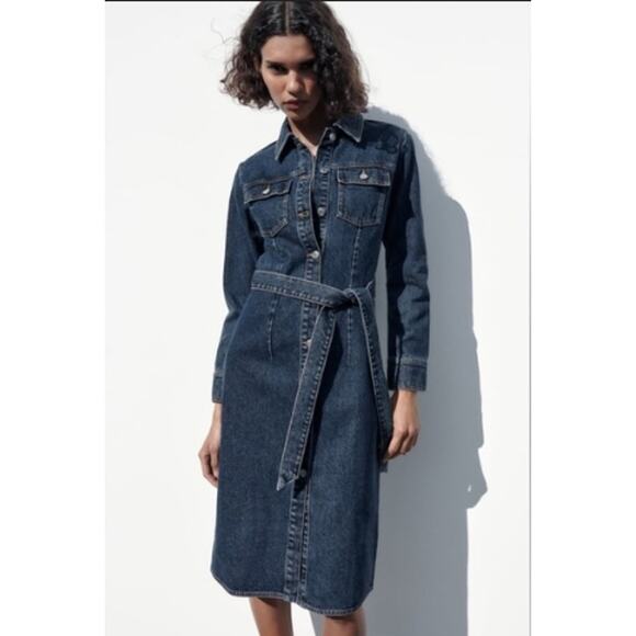 Zara Dresses & Skirts - Sm Zara the Doro Midi Denim Dress Button Front Western Y2K Americana Cowgirl
